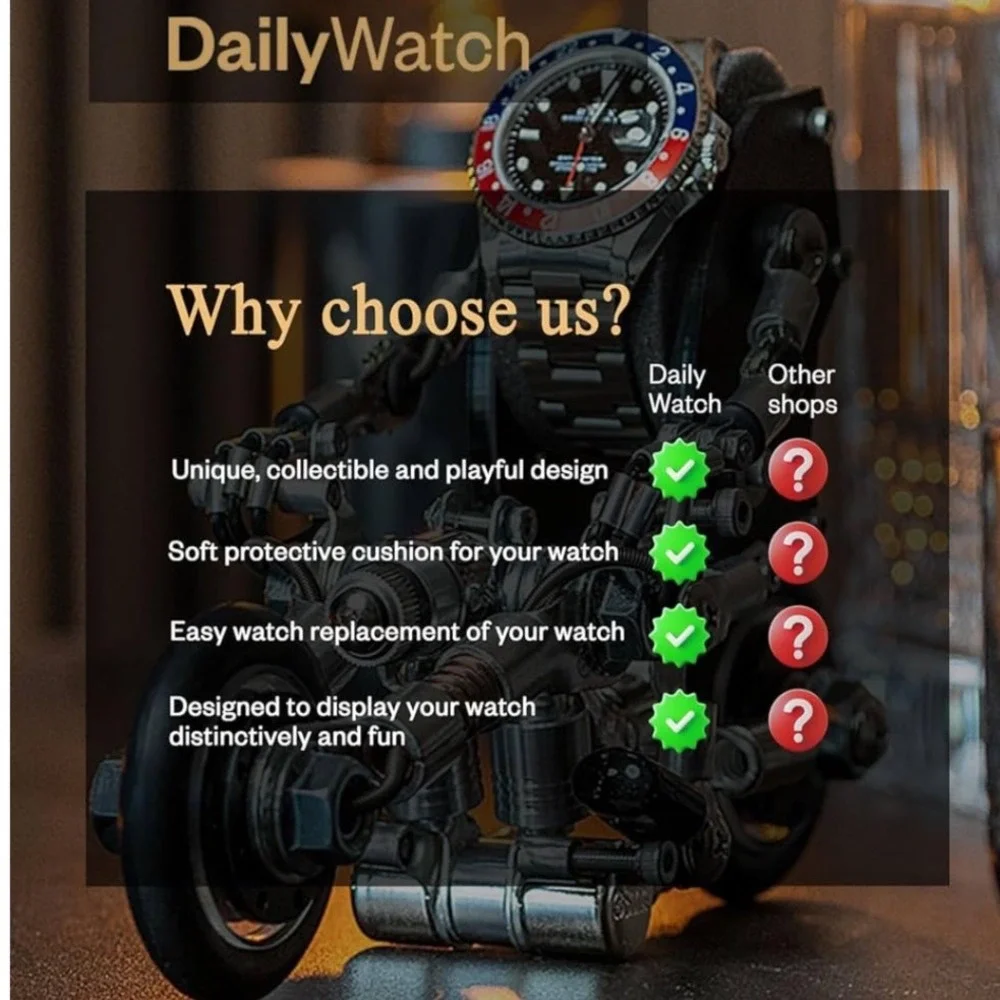 NEW‎ Motorcycle Watch Display Stand Unique Watch Holder Watch Accessory Silver